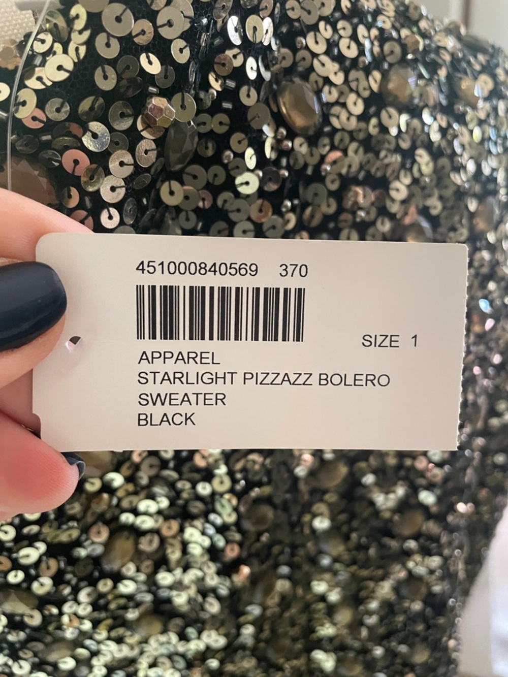 Chico’s Bolero NWT Size 1 Starlight Pizzazz Black and Gold Sweater Stunning - Picture 13 of 13